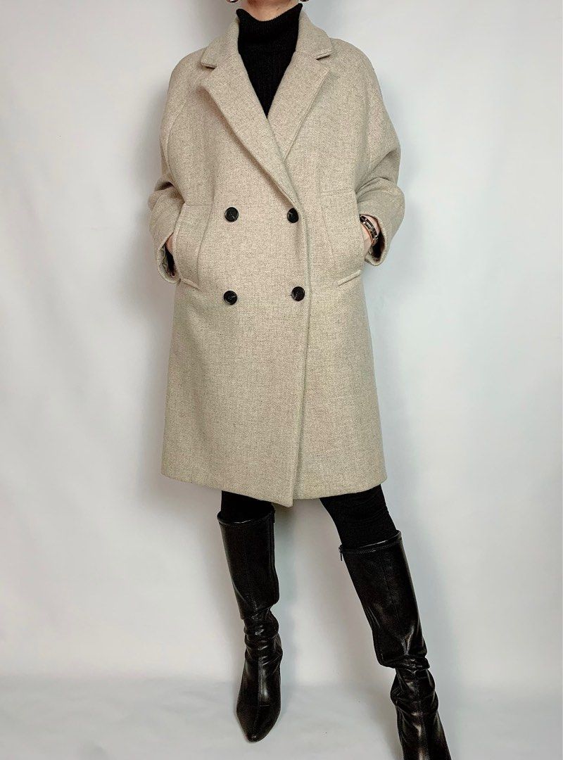 RESERVED Beige slouch fit coat Oversized wool coat Autumn