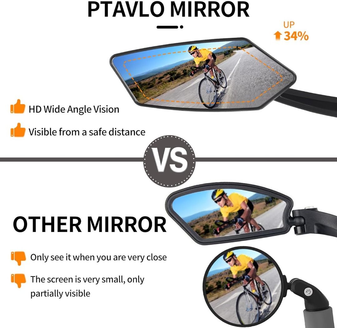 Bike Mirror Handlebar Rear View HD Rotatable Bicycle Mirror Blast Resistant Safe Crystal Clear Glass Side Ebike Rearview Mirror Left APJC0526 Sports Equipment Bicycles Parts Parts Accessories on Carou...