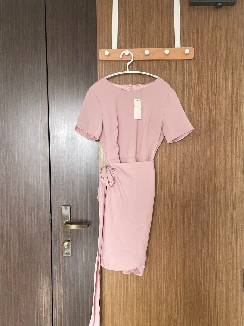 Blush Pink Pastel Wrap Dress, Women's Fashion, Dresses & Sets, Dresses