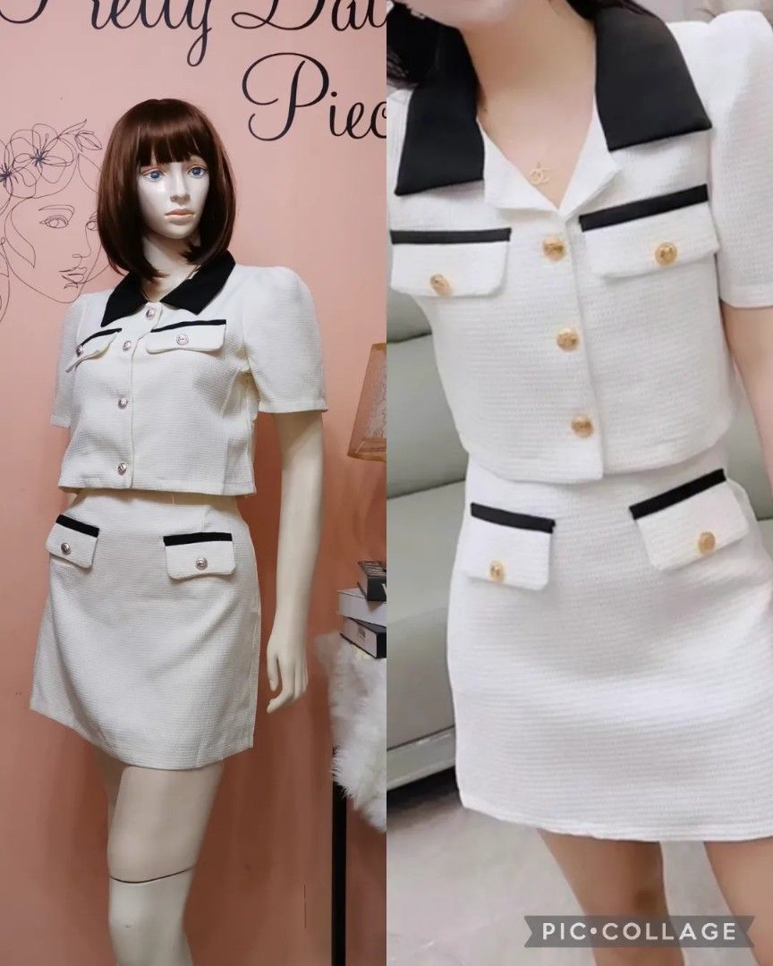 Bnew HQ Tweed White Y2K Collared Coordinates (Category: Sets or Coordinates) located in Tarlac. Submitted by prettydaintypieces01 (Listing ID 1272631832, Image 1). Description: 🐝High Quality and Comfy fabric 🦩XS up to Medium, Garterize waist 🍂Seller's Favorite 🍀Direct PM for exact measurements. 🍁Happy Shopping pretties! ☘️Thank you ✨.