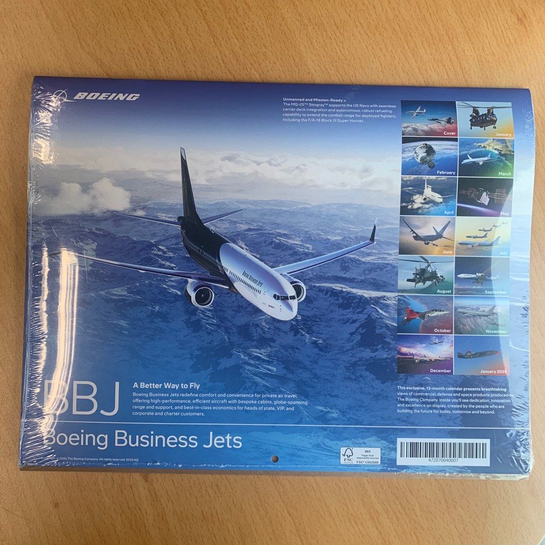 Boeing Year 2024 wall calendar 2024年波音飛機掛牆月曆, 興趣及遊戲, 手作＆自家設計, 文具