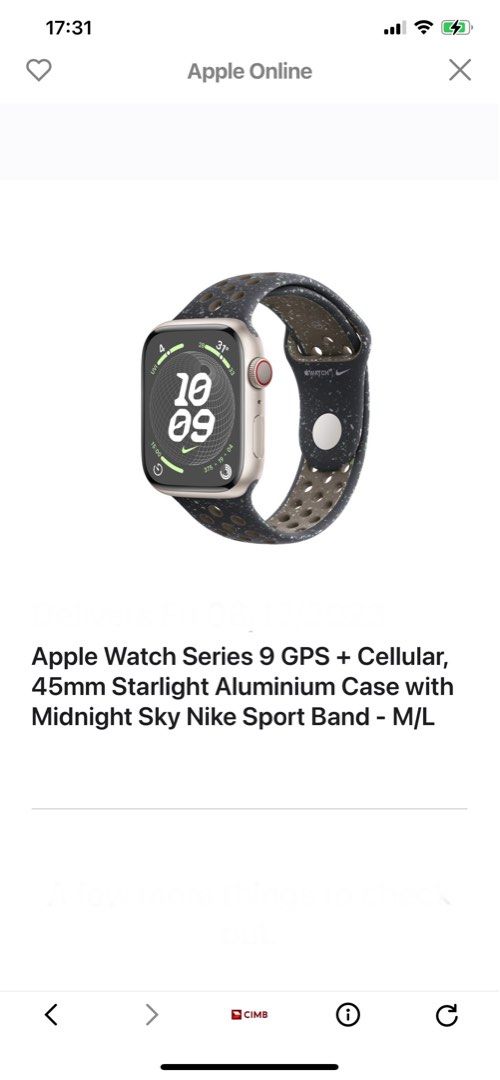 Apple Watch Series 9 GPS + Cellular 45mm Starlight Aluminium Case with  Starlight Sport Band - M/L