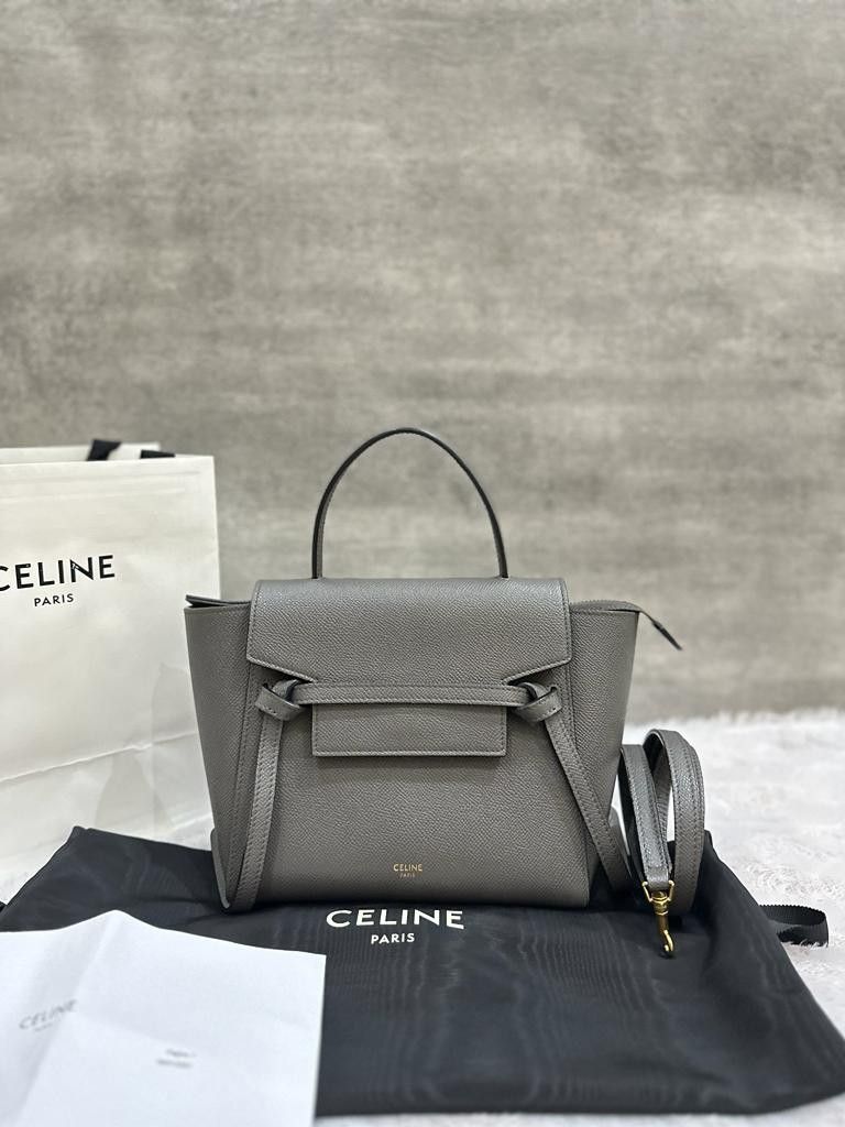 Celine Nano Belt Bag in Dark Grey GHW 2021 Barang Mewah Tas