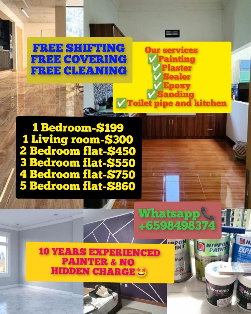 Cheap painting service/Experienced manpower/HDB/Condo/EA/Grouting//Epoxy/Kitchen & Toilet