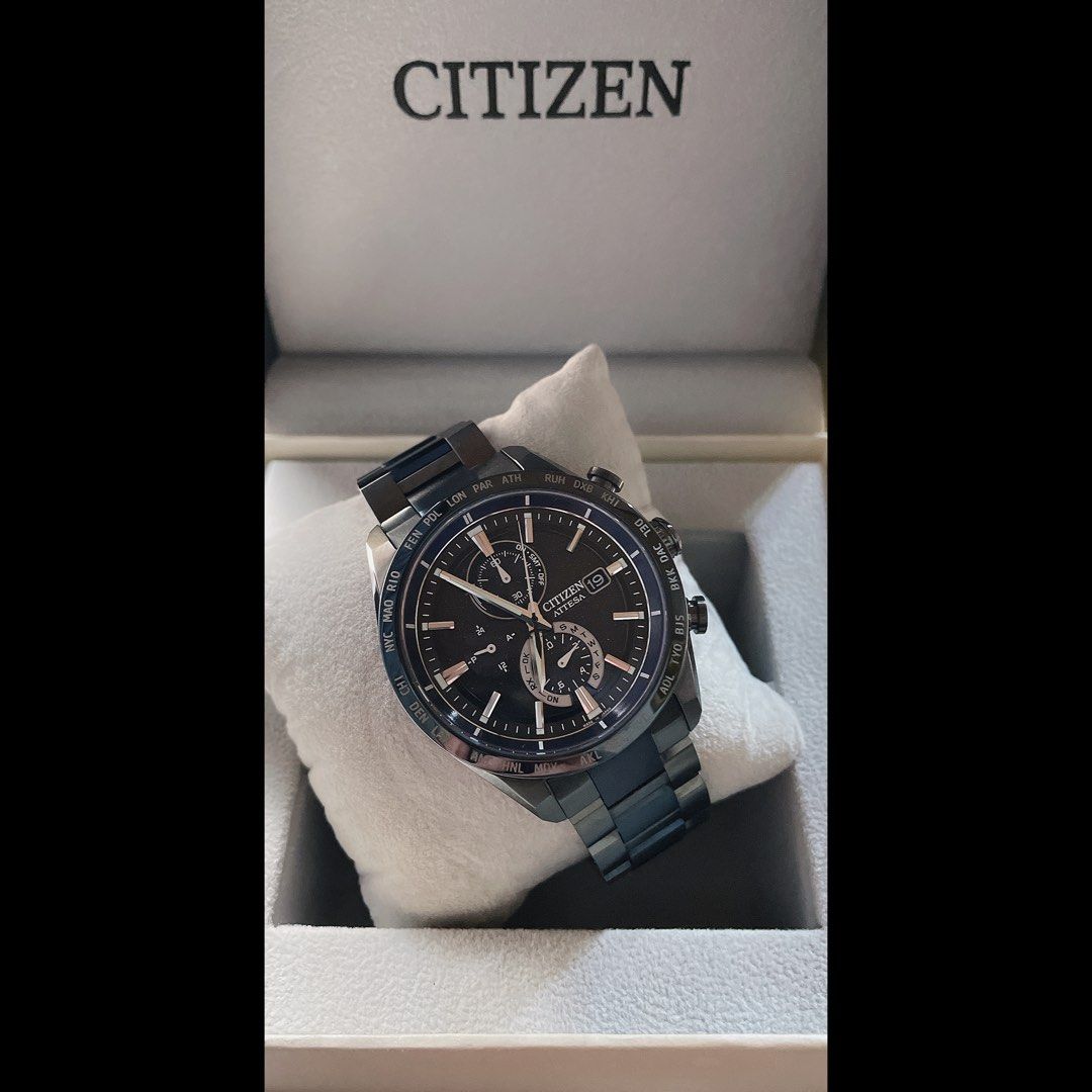 CITIZEN 星辰湛藍星空美品限量鈦金屬錶殼藍寶石鏡面光動能電波錶AT8187