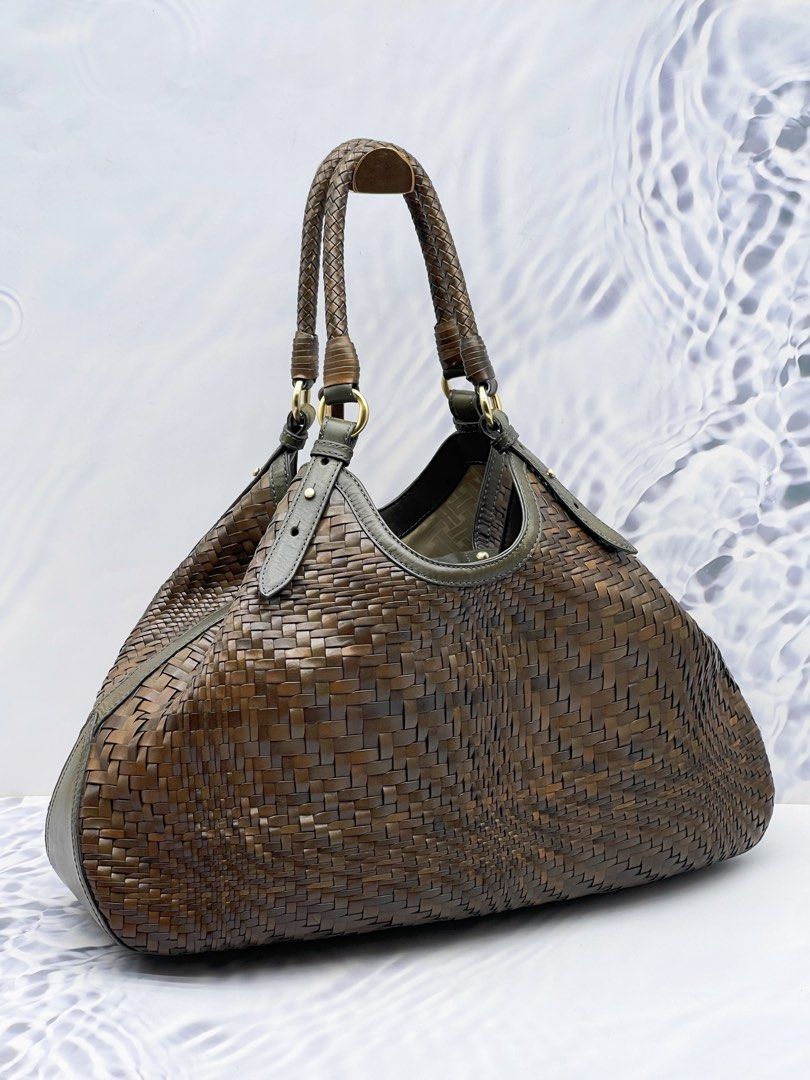 COLE HAAN GENEVIEVE WEAVE LEATHER LARGE TRIANGLE TOTE BAG