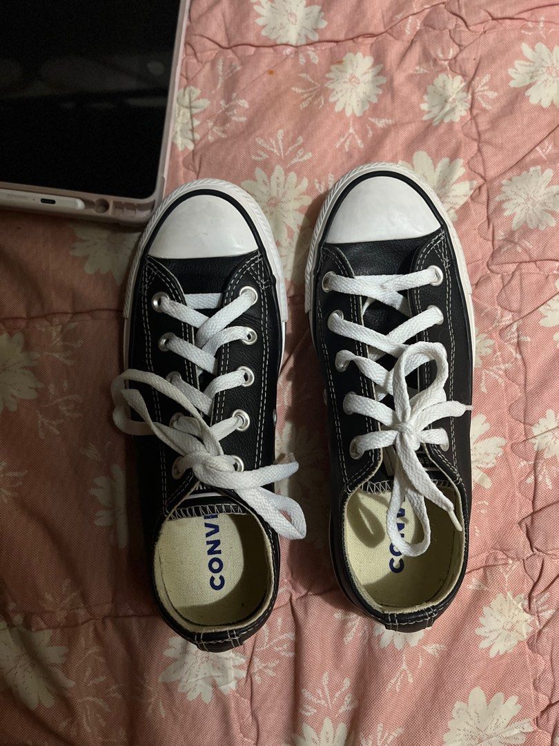 Converse leather black Women s Fashion Footwear Sneakers on