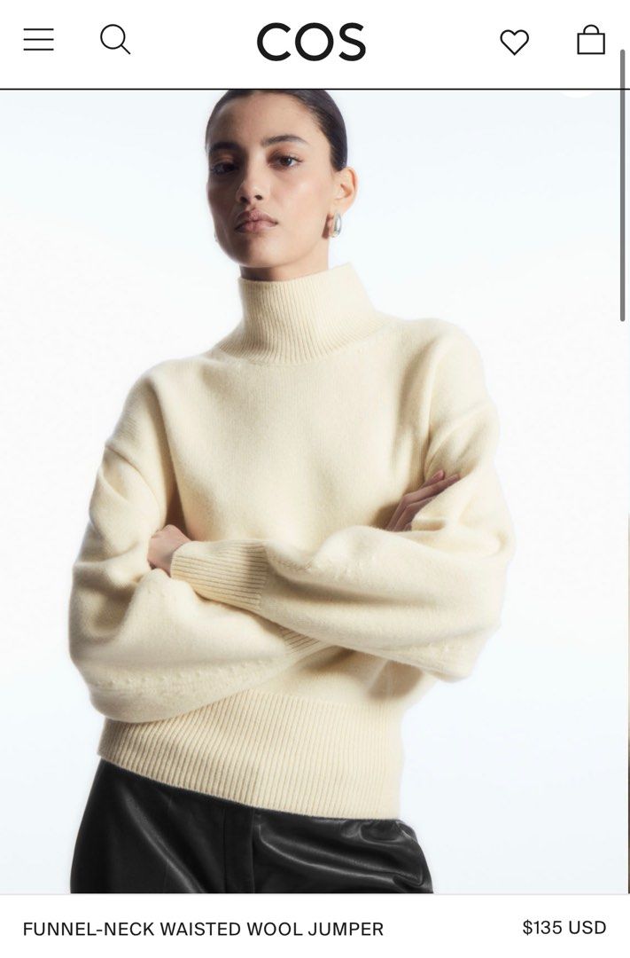 COS Funnel Neck Wool Jumper in Cream