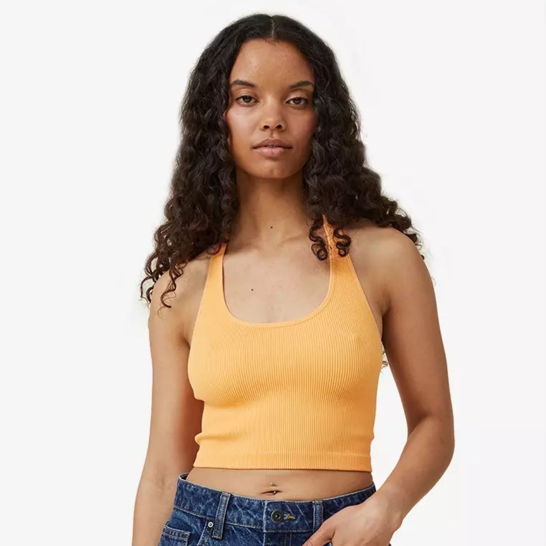 COTTON ON YELLOW RIBBED HALTER TOP Women s Fashion Tops Sleeveless on Carousell