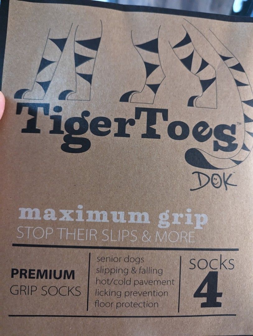 DOK TigerToes Anti-Slip Dog Socks for Senior Dogs, Grey, Small 