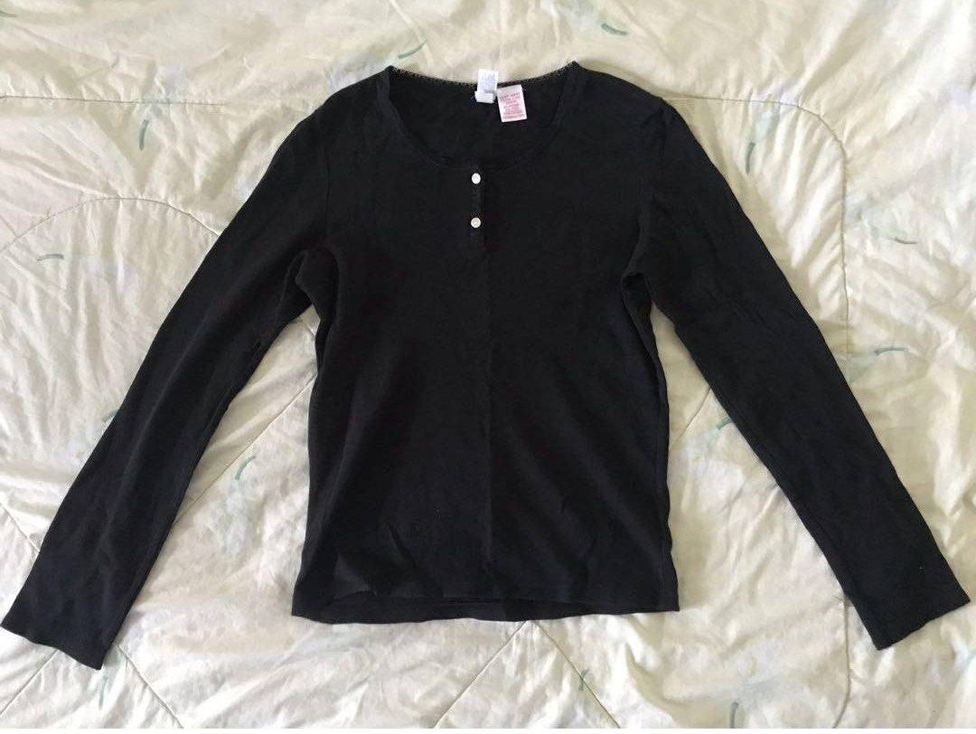 GapBody black lace neck long sleeve button up indie grunge vintage