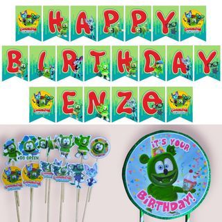 Gummy Bear and Friends Theme Birthday Party Banner Cupcake Cake Topper Decoration Personalized