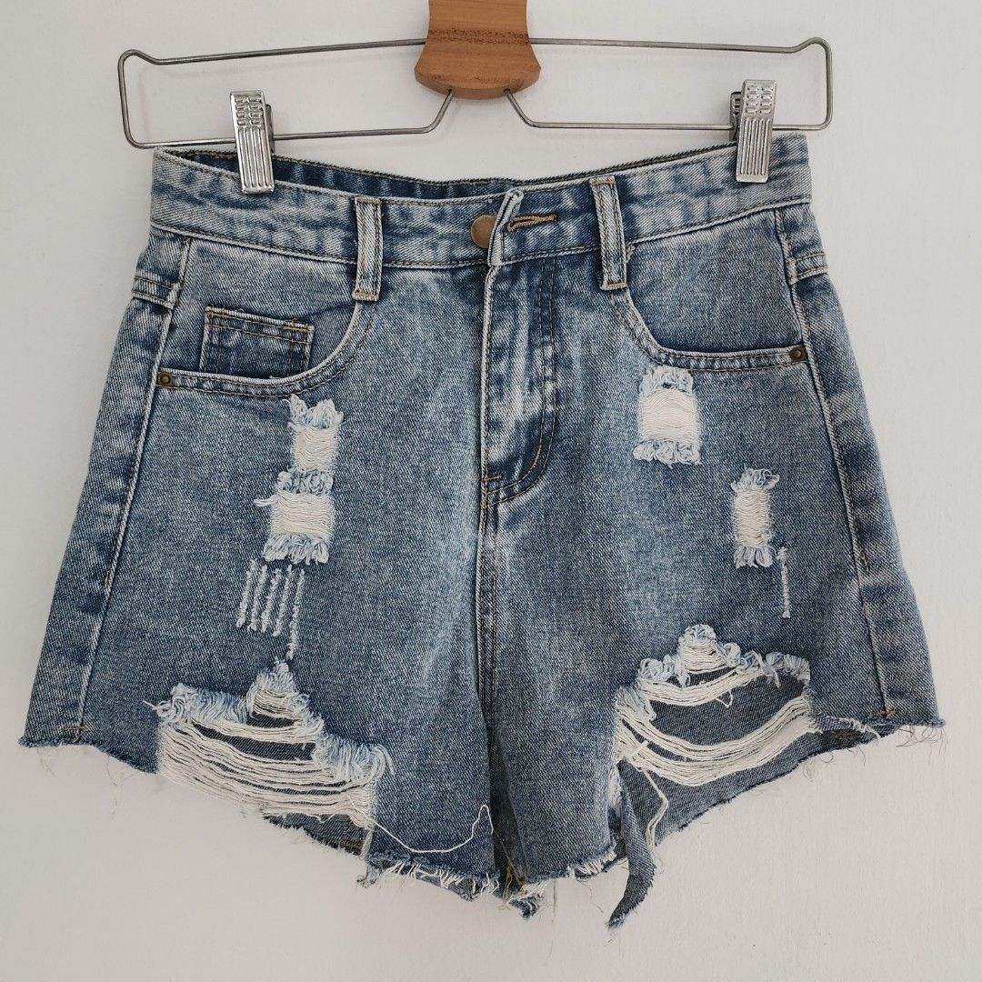 High Waisted Ripped Denim Shorts