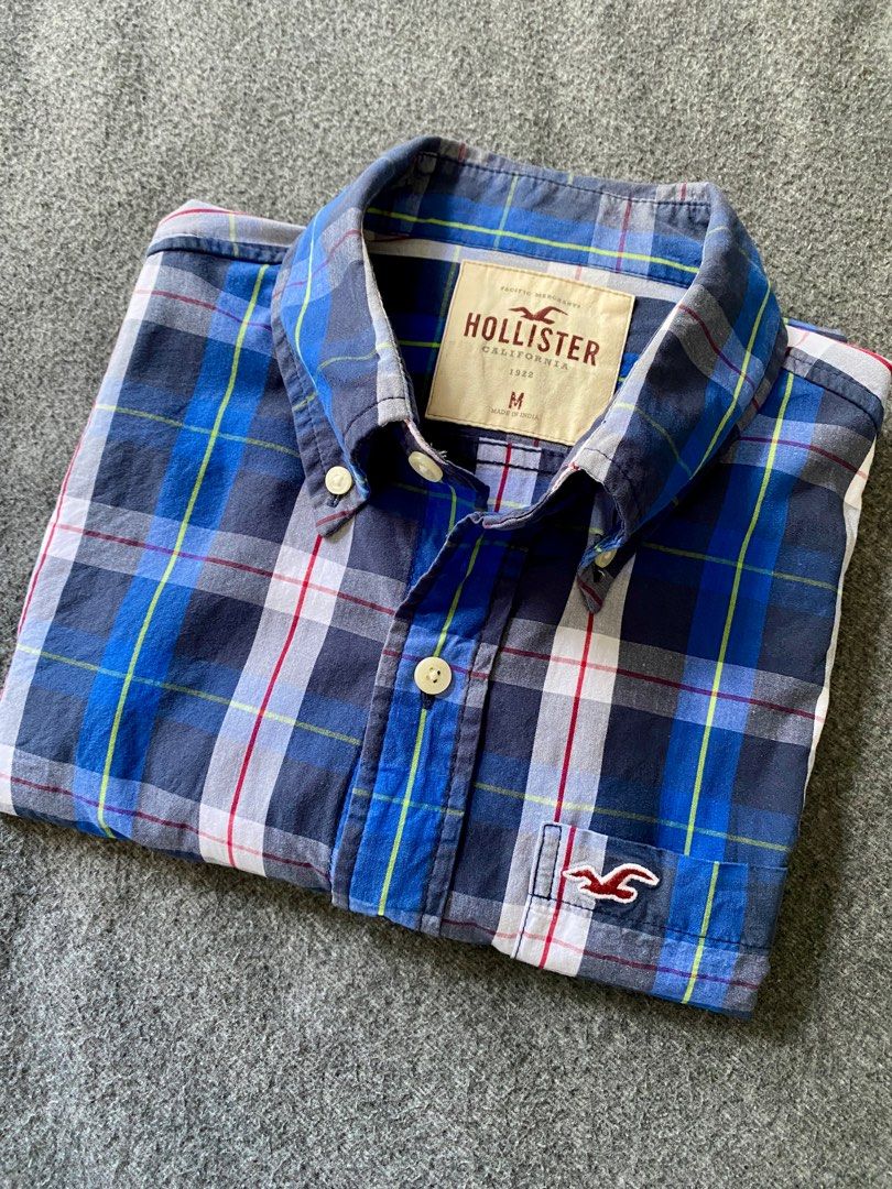 Hollister Plaid Blue White Shirt Mint Like New Top Quality
