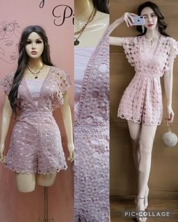 HQ Pink Lace Embroidery Romper