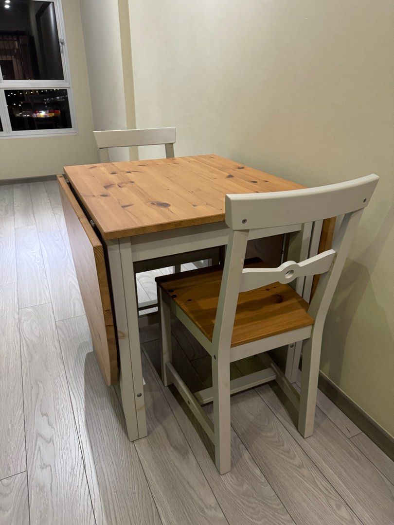 IKEA Gamleby Foldable Oak Dining Table and 2 Chairs, Furniture & Home