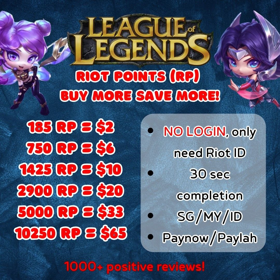 League of Legends Riot Points top up, Video Gaming, Gaming Accessories, InGame Products on