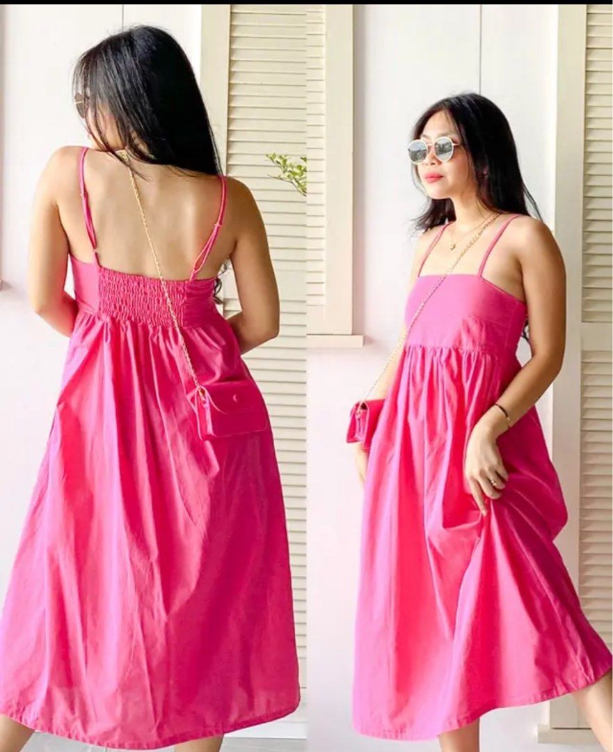 Linen Basic Dress with Adjustable Straps & Pocket (Brown) (Category: Dresses) located in Butuan. Submitted by secondlovecloset (Listing ID 1272540363, Image 2). Description: Best for small to medium frames. Stretchable material.