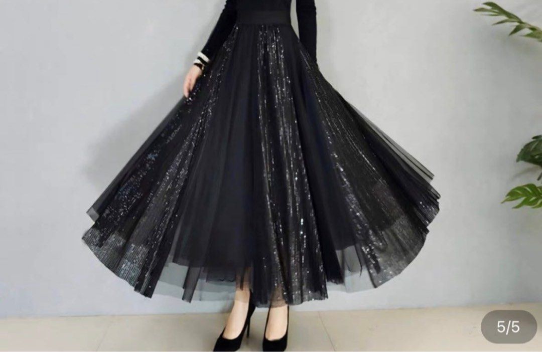 Maxi Skirt with Sequin Organza Women s Fashion Bottoms Skirts