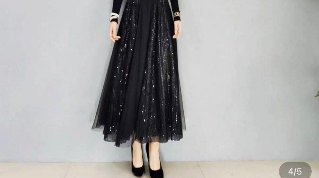 Maxi Skirt with Sequin Organza Women s Fashion Bottoms Skirts