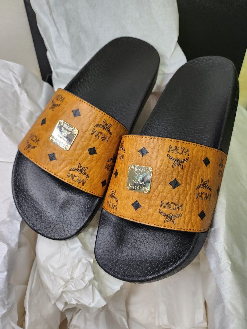 MCM Visetos Slide Sandals Authentic Women s Fashion Footwear