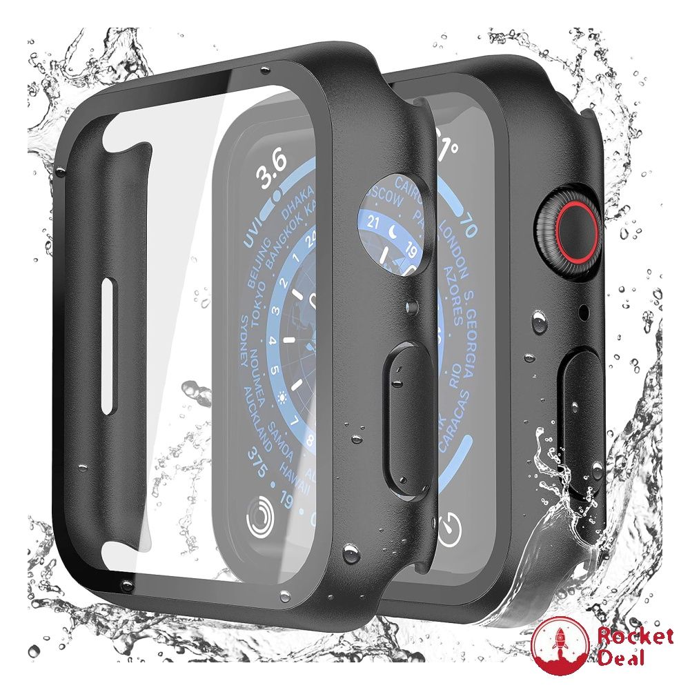 Misxi 2 Pack Waterproof Black Hard Case with Tempered Glass
