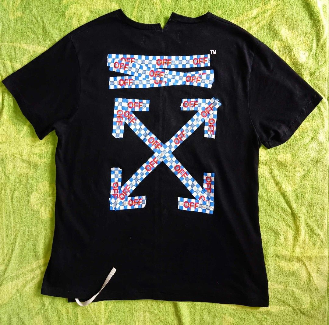 Off White Barricade Tape T shirt Men s Fashion Tops Sets