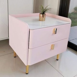 Pink Faux Leather Bedside Table