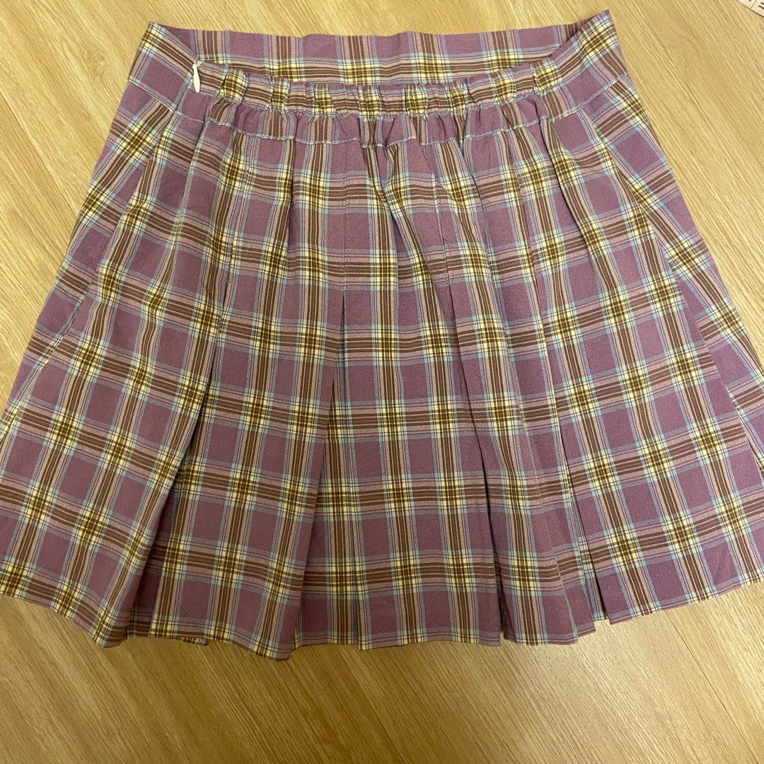 Purple and gold plaid skirt cheap