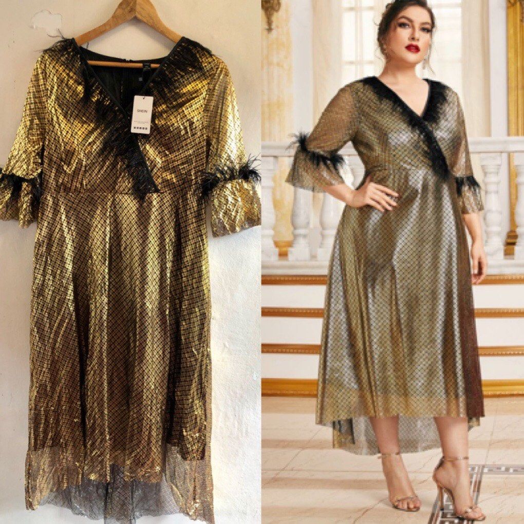 Shein gatsby metallic Godl dress, Women's Fashion, Dresses & Sets, Dresses  on Carousell