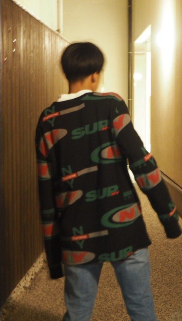 Supreme NY Waffle Thermal Sweatshirt Black FW18 Fesyen Pria Pakaian Atasan di Carousell