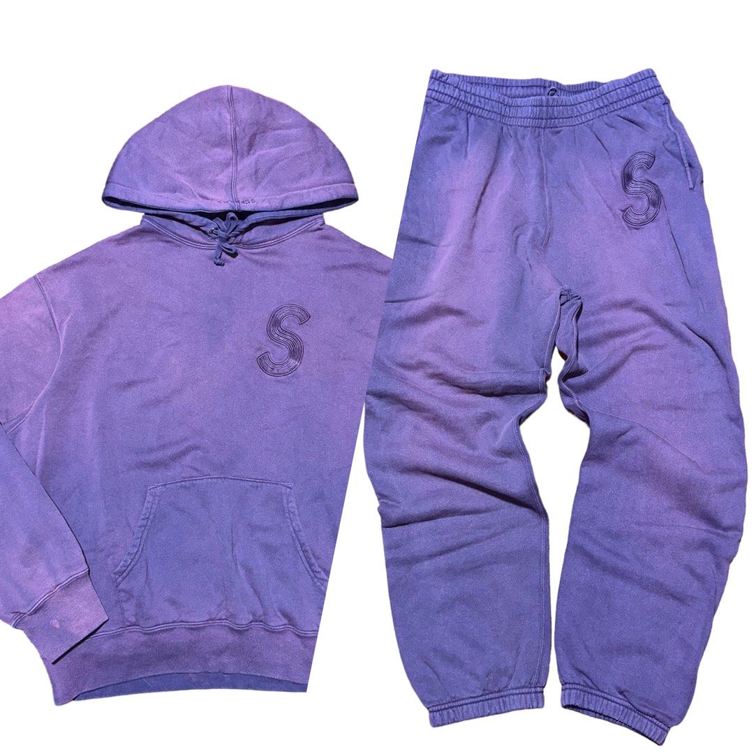 SUPREME Over-dyed Hoodie & Pants (Category: Sets & Coordinates) located in Manila. Submitted by gladragzmnl (Listing ID 1272548056, Image 1). Description: SUPREME Over-dyed Purple set! From SS23 Hoodie (fits L to XL) Pants (fits 32-36).