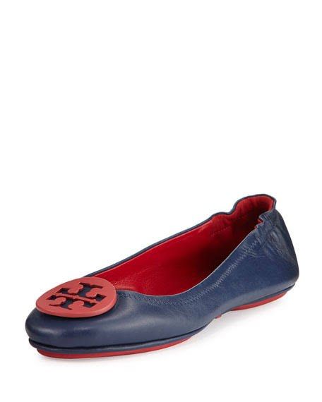 Tory Burch Navy Blue Red Minnie Travel Ballet Flats Women s