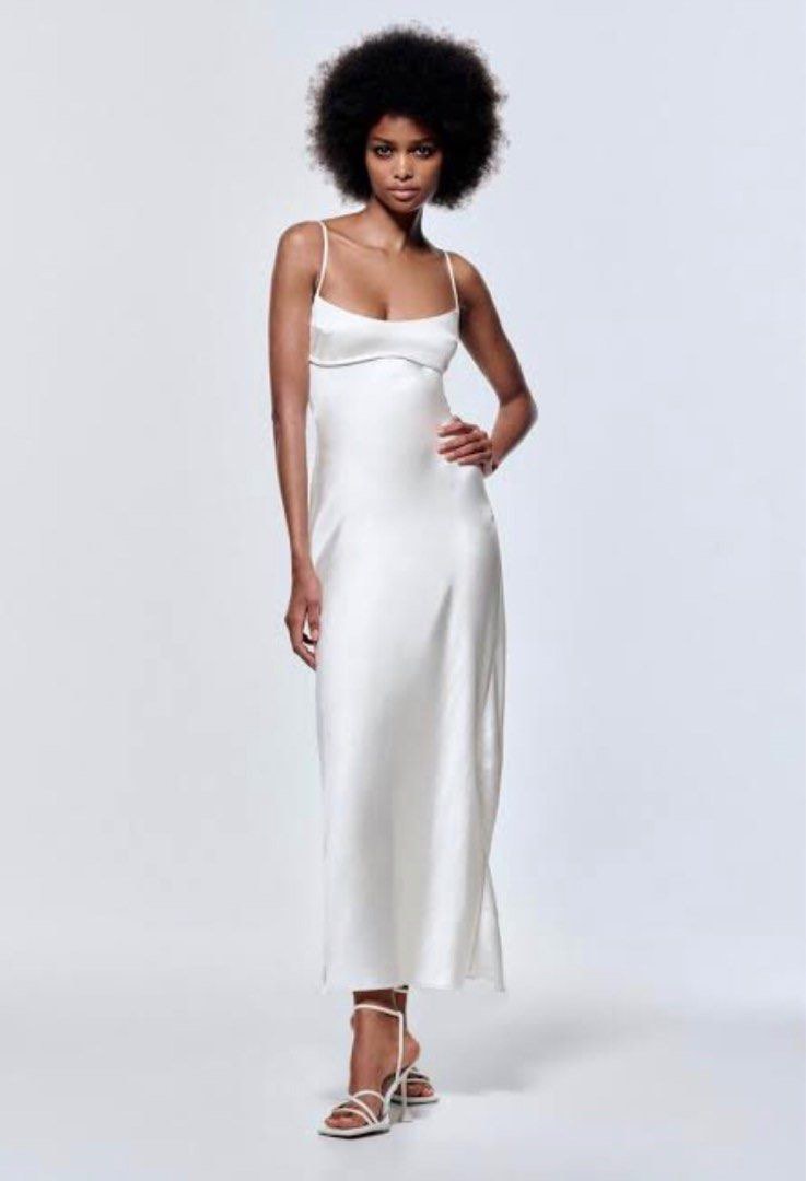 Viral Zara Silk Slip Dress White Women s Fashion Dresses Sets