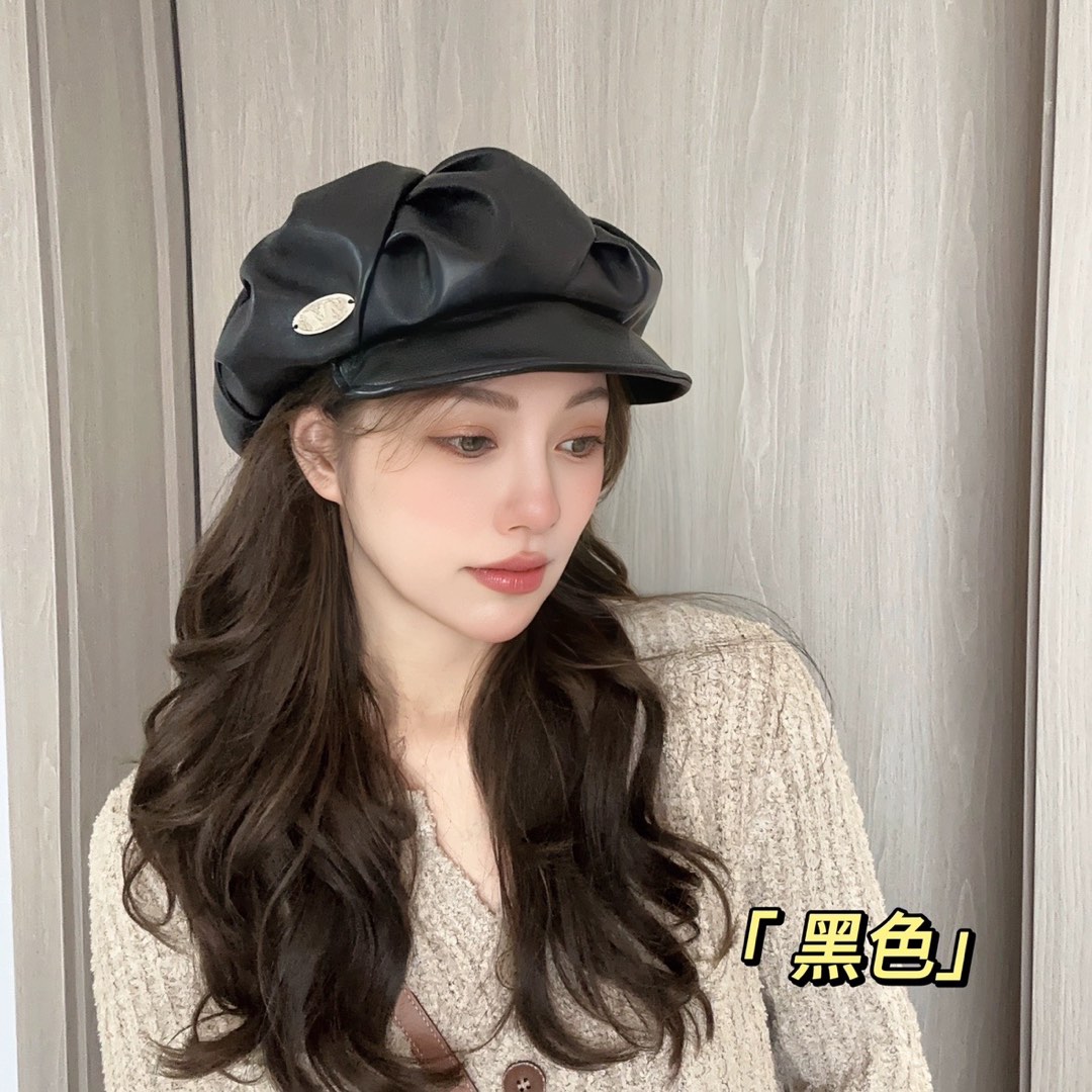 Women leather hat big head waist