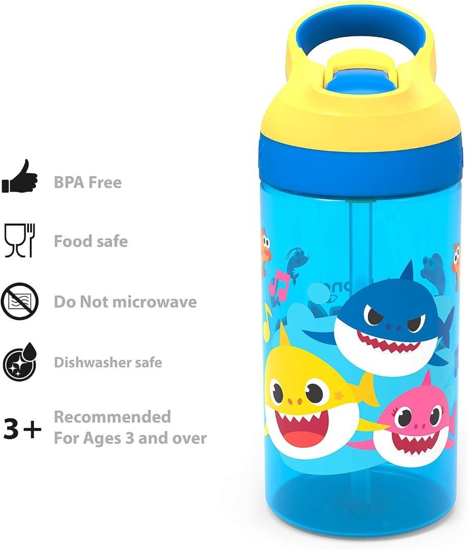 Zak Designs CoComelon Kids Water Bottle with Spout Cover and Built