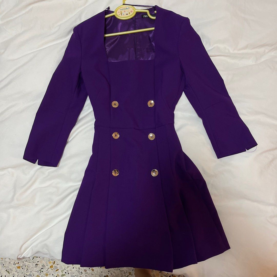 zara purple blazer dress SOLD - ZARA Short Dress with Square Neckline