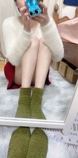 🎄聖誕氛圍感墨綠色毛絨絨短襪🧦女襪小短襪小腿襪子 女生小短襪