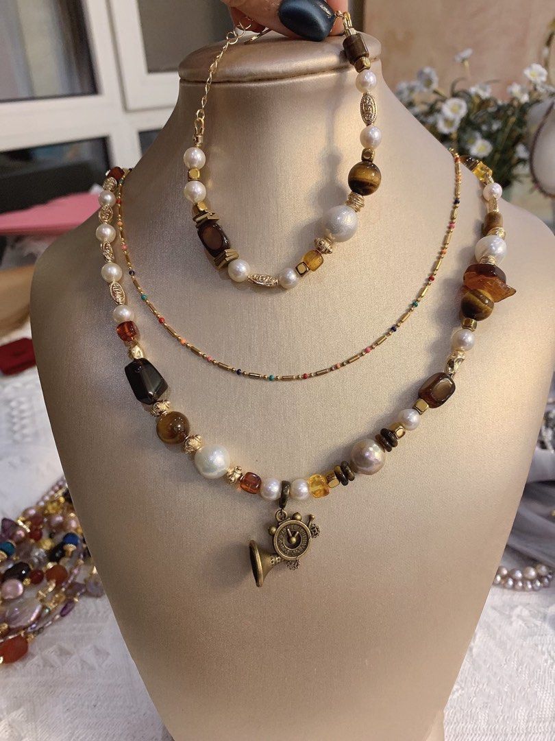 Freshwater pearl necklace and bracelet set on sale