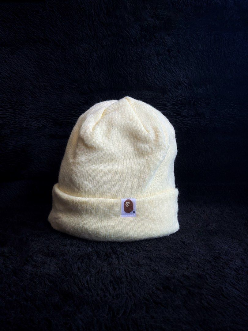 Authentic Bape Japan “Bape” Font Logo Lemon Yellow Beanie, Women's ...