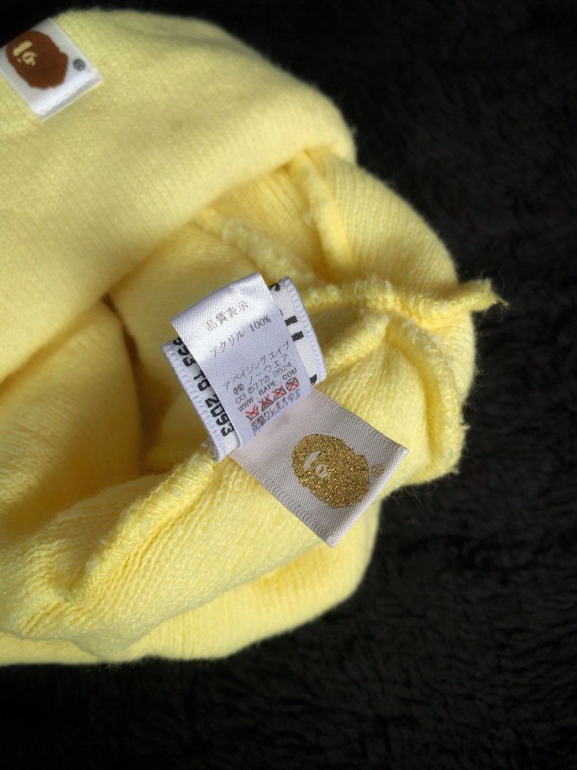 Authentic Bape Japan “Bape” Font Logo Lemon Yellow Beanie, Women's ...