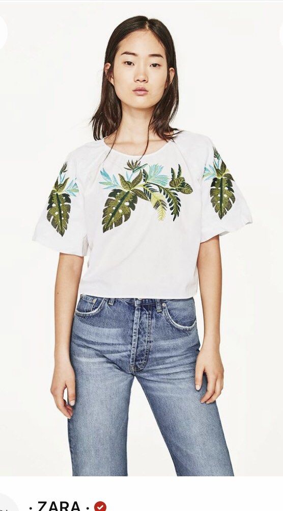 Authentic Zara Embroidered Blouse (Category: Blouses) located in Quezon City. Submitted by onyx72 (Listing ID 1269071421, Image 1). Description: Authentic Zara Embroidered Blouse Slightly Cropped With neckline Puffy short sleeves Embroidered leaves detailing on the front & sleeves Small on tag Best fits xtra small to small Signs of usage First 3 photos not mine😬 .