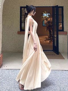 backless freach halterneck dress/long dress