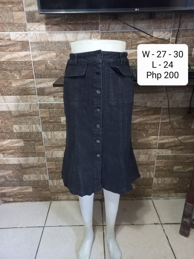 Black Button down Denim Skirt Women s Fashion Bottoms Skirts on