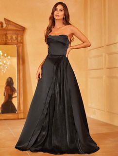 Black Satin Tube Formal Dress