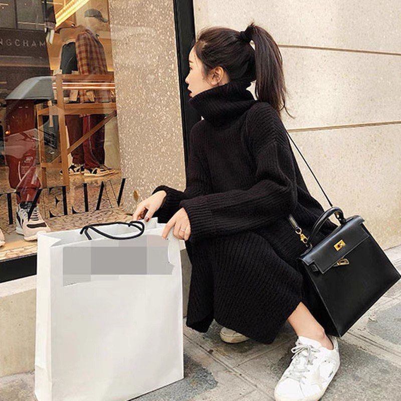 Black turtleneck knit dress Women s Fashion Dresses Sets