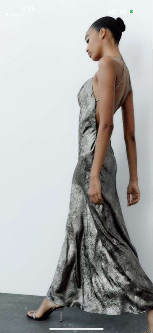 Bnwt Zara silver satin camisole dress