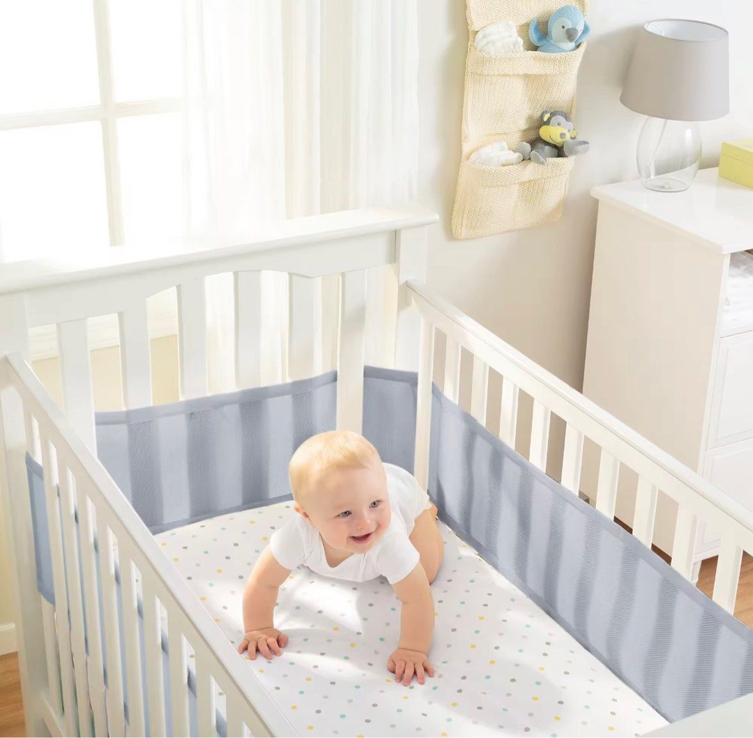 BreathableBaby Breathable Mesh Liner for Full-Size Cribs, Classic 3mm Mesh,  Little Whale Navy (Size 4FS Covers 3 or 4 Sides) 