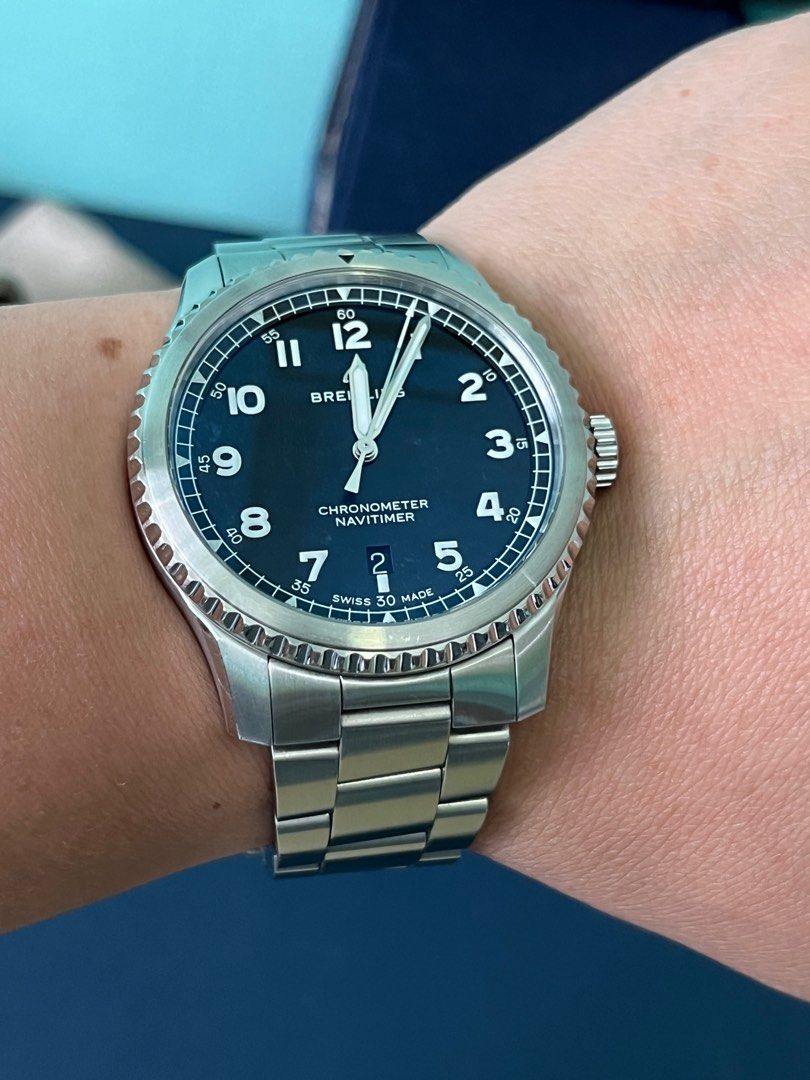 Breitling Navitimer 8 (Category: Men's Watches) located in Las Pinas. Submitted by lucas.09 (Listing ID 1268929799, Image 3). Description: Authentic Breitling Navitimer 8 Purchased in Breitling, Greenbelt 5 Original price: Php247,000 Selling at 215k Complete with box, watch pouch, manual, warranty card and extra links. Very nice casual or dress watch since it not as bulky as rolex, omega or tudor pilot watches. RFS: consolidating funds for a holy