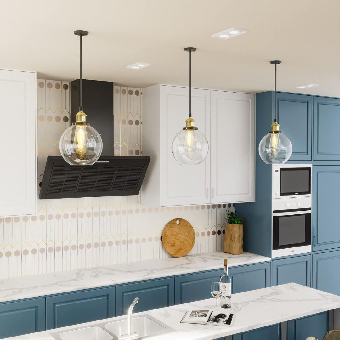 BUY NOW Frideko Set of 2 Glass Pendant Light 7.9 inches Globe Pendant Light Vintage Pendant Lighting for Kitchen Island Modern Clear Glass